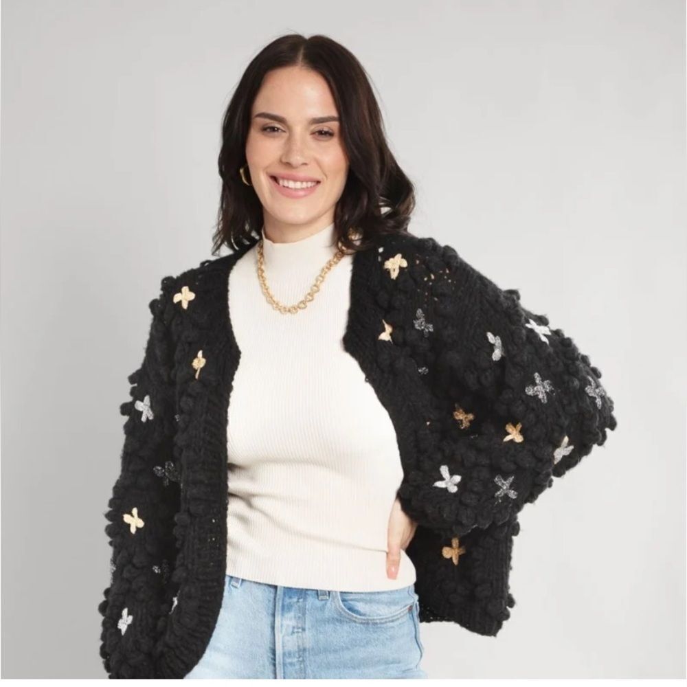 Saachi Pom Pom Knitted Cross Cardigan
In Black